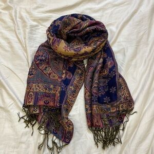 Bohemian Paisley Fringe Scarf - Navy & Multicolor